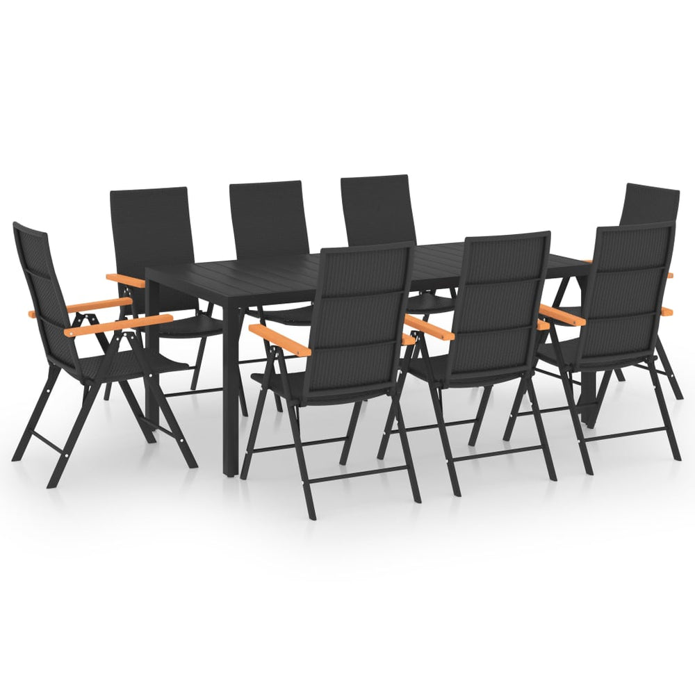 Set Mobilier De Grădină, 9 Piese, Negru Și Maro