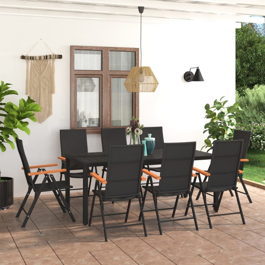 Set Mobilier De Grădină, 9 Piese, Negru Și Maro