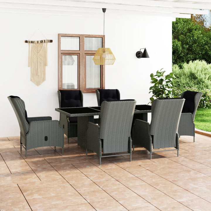 Set Mobilier Exterior Cu Perne, 7 Piese, Gri Închis, Poliratan