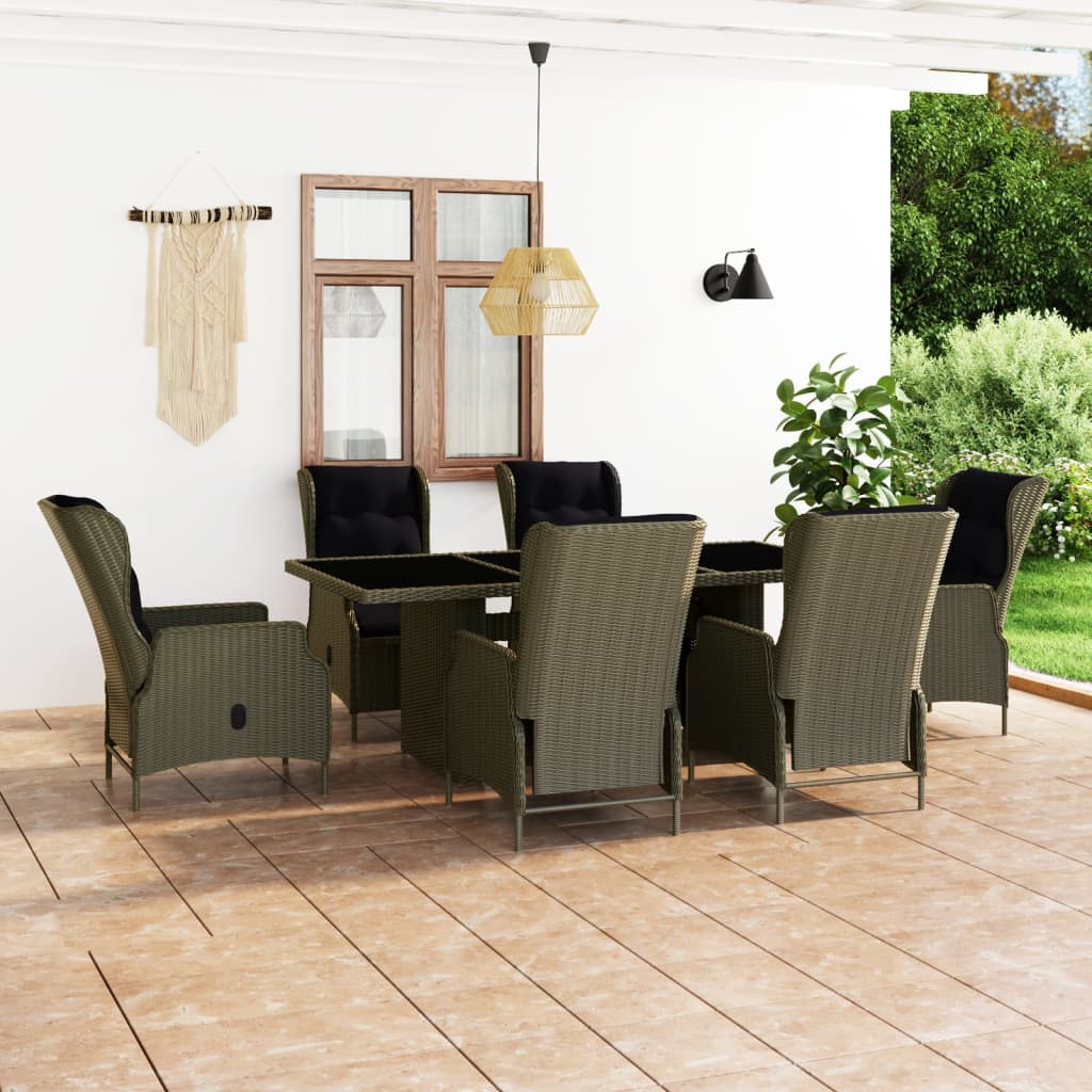 Set Mobilier Exterior Cu Perne, 7 Piese, Gri Închis, Poliratan