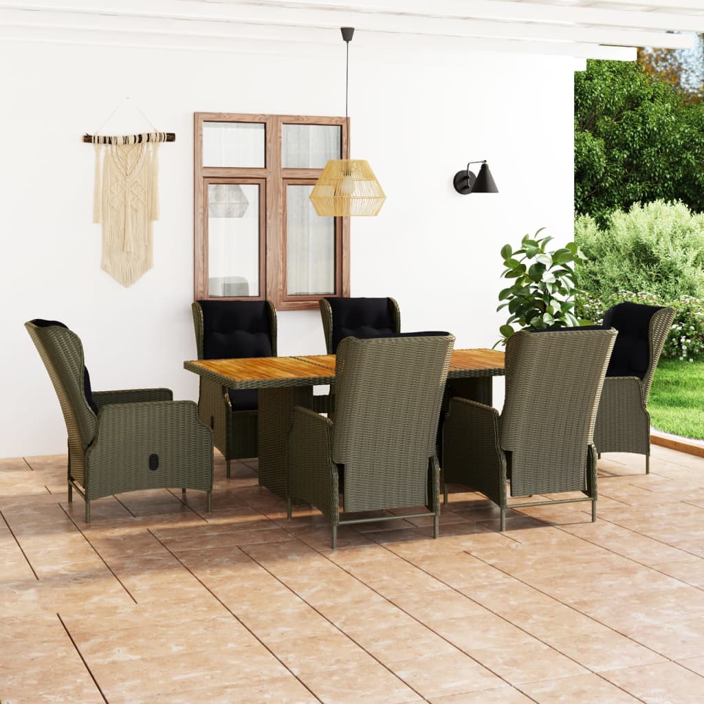 Set Mobilier Exterior Cu Perne, 7 Piese, Gri Închis, Poliratan