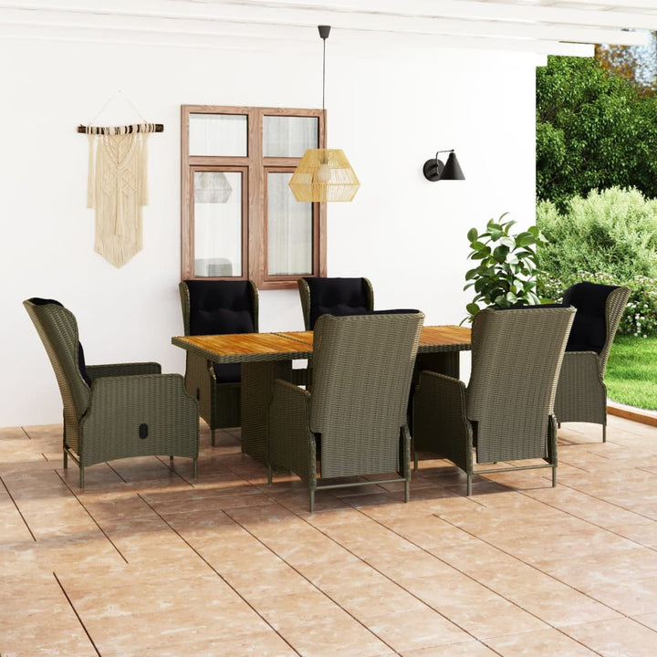 Set Mobilier Exterior Cu Perne, 7 Piese, Gri Închis, Poliratan