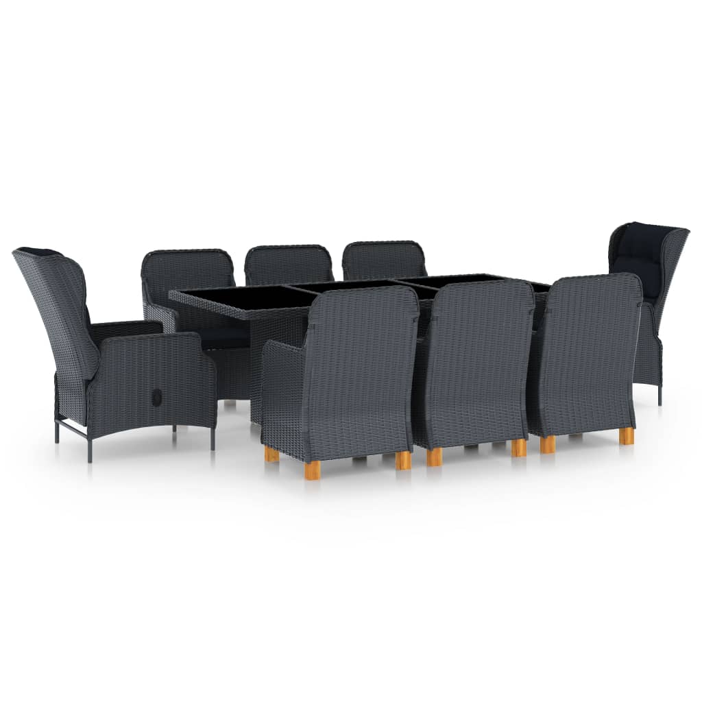 Set Mobilier Exterior Cu Perne, 9 Piese, Gri Închis, Poliratan