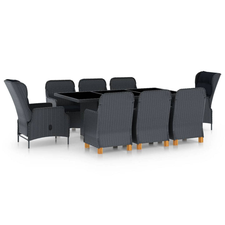 Set Mobilier Exterior Cu Perne, 9 Piese, Gri Închis, Poliratan