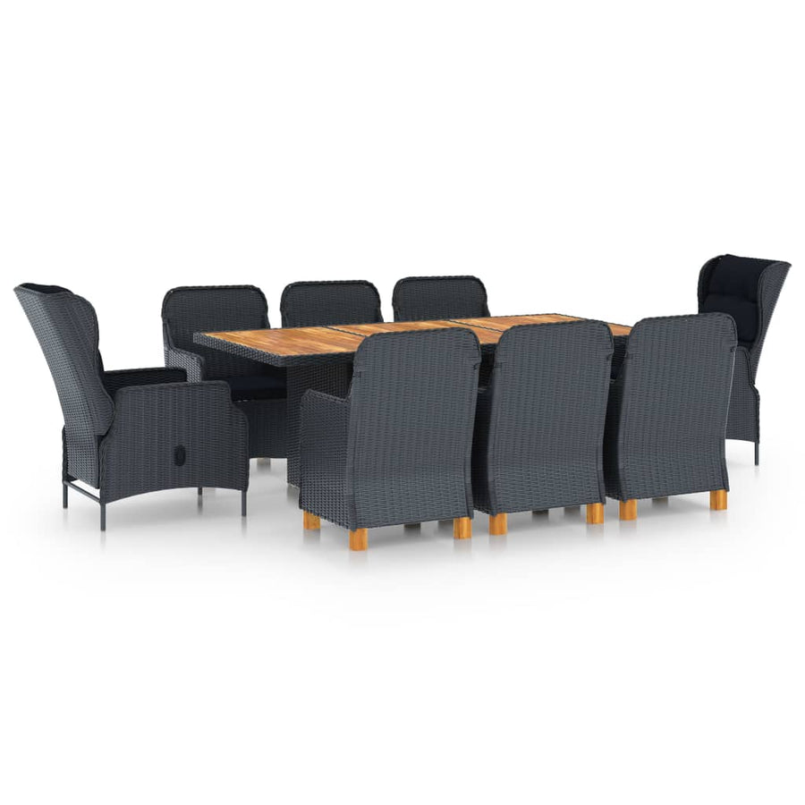 Set Mobilier Exterior Cu Perne, 9 Piese, Gri Închis, Poliratan