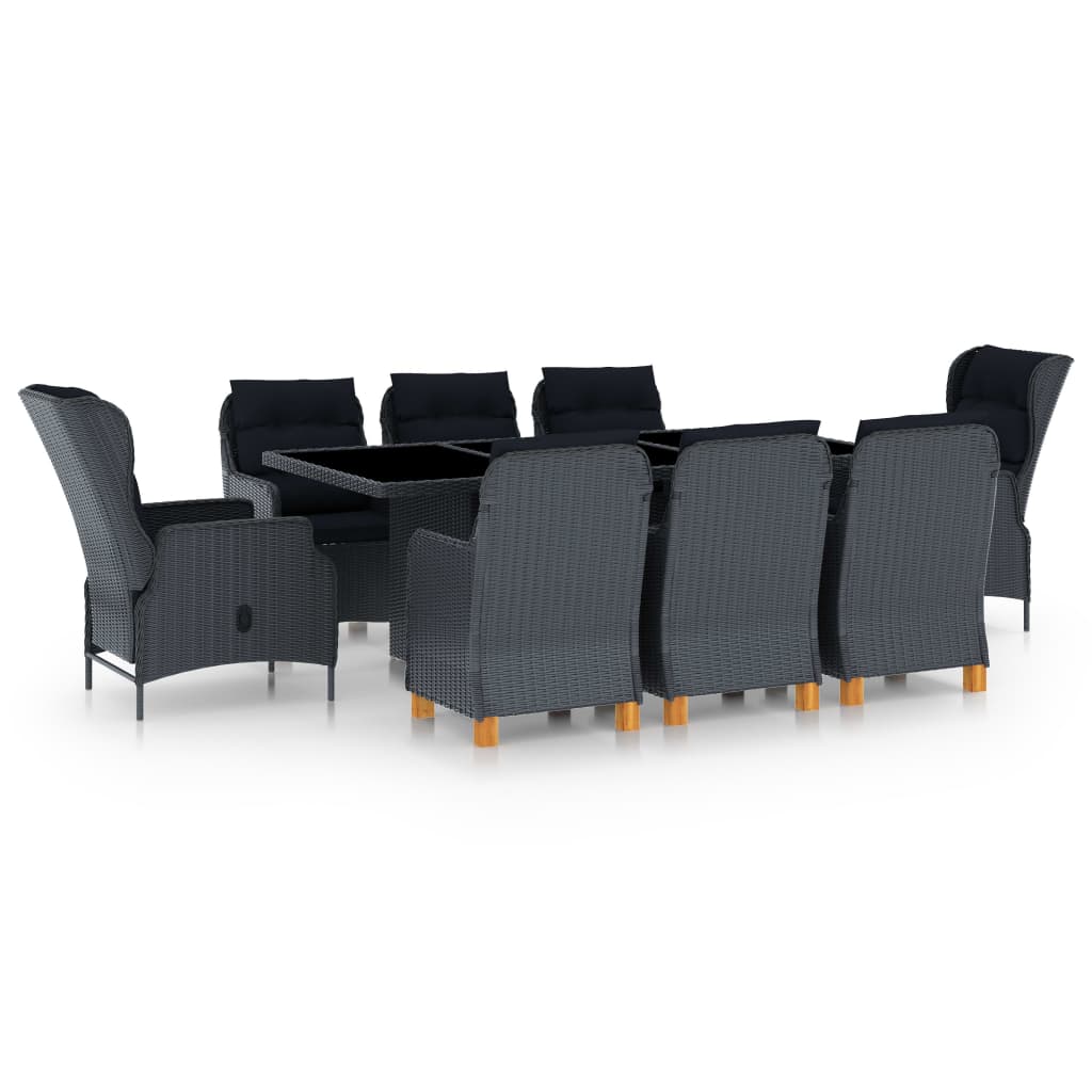 Set Mobilier Exterior Cu Perne, 9 Piese, Gri Închis, Poliratan