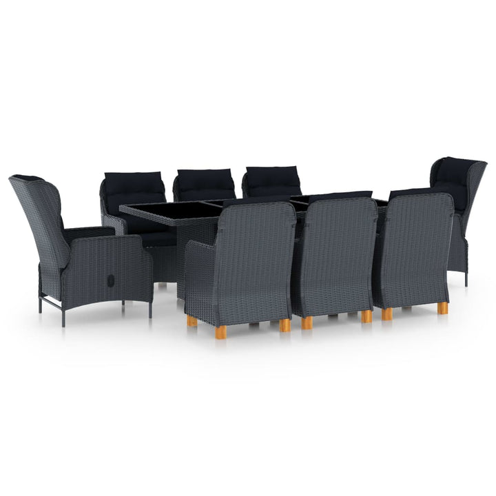 Set Mobilier Exterior Cu Perne, 9 Piese, Gri Închis, Poliratan
