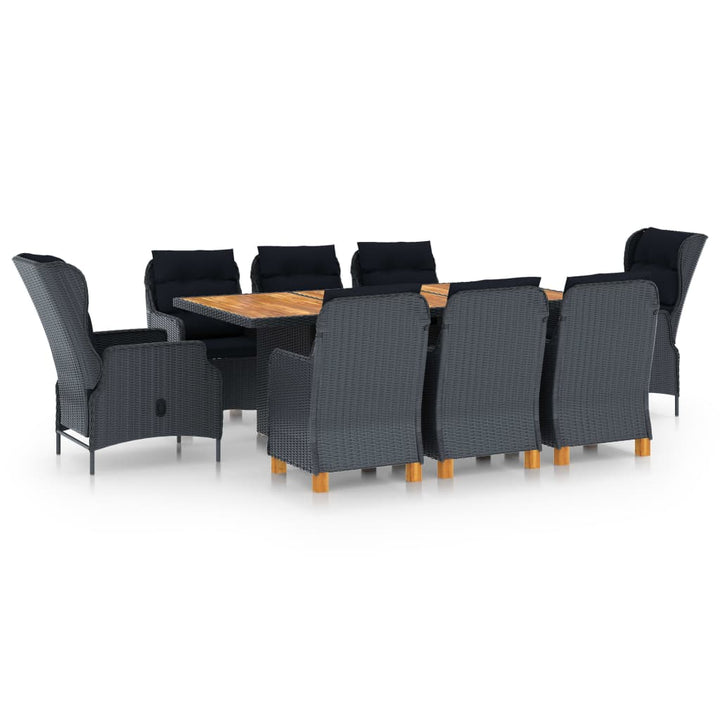Set Mobilier Exterior Cu Perne, 9 Piese, Gri Închis, Poliratan