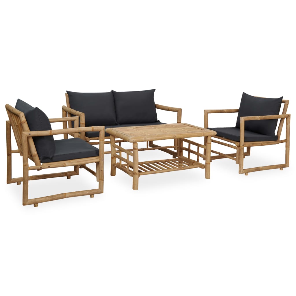 Set Mobilier De Grădină Cu Perne, 4 Piese, Bambus