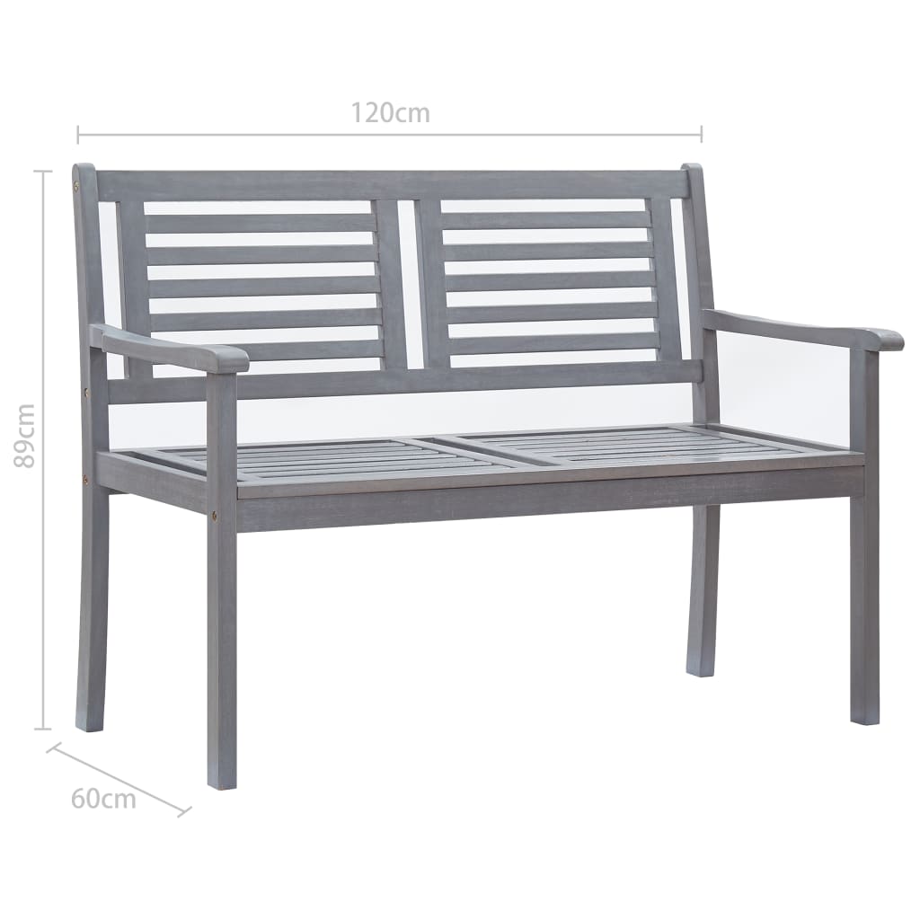 Bancă Grădină 2 Locuri, Cu Pernă, 120 Cm, Gri, Lemn Eucalipt