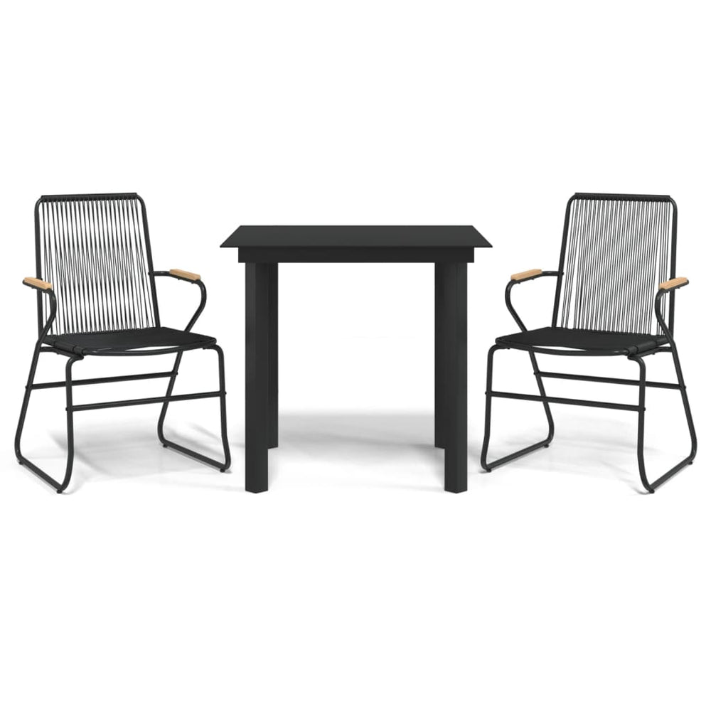 Set Cu Masă Pentru Grădină, 3 Piese, Pvc Negru, Ratan