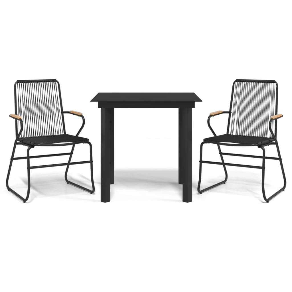 Set Cu Masă Pentru Grădină, 3 Piese, Pvc Negru, Ratan