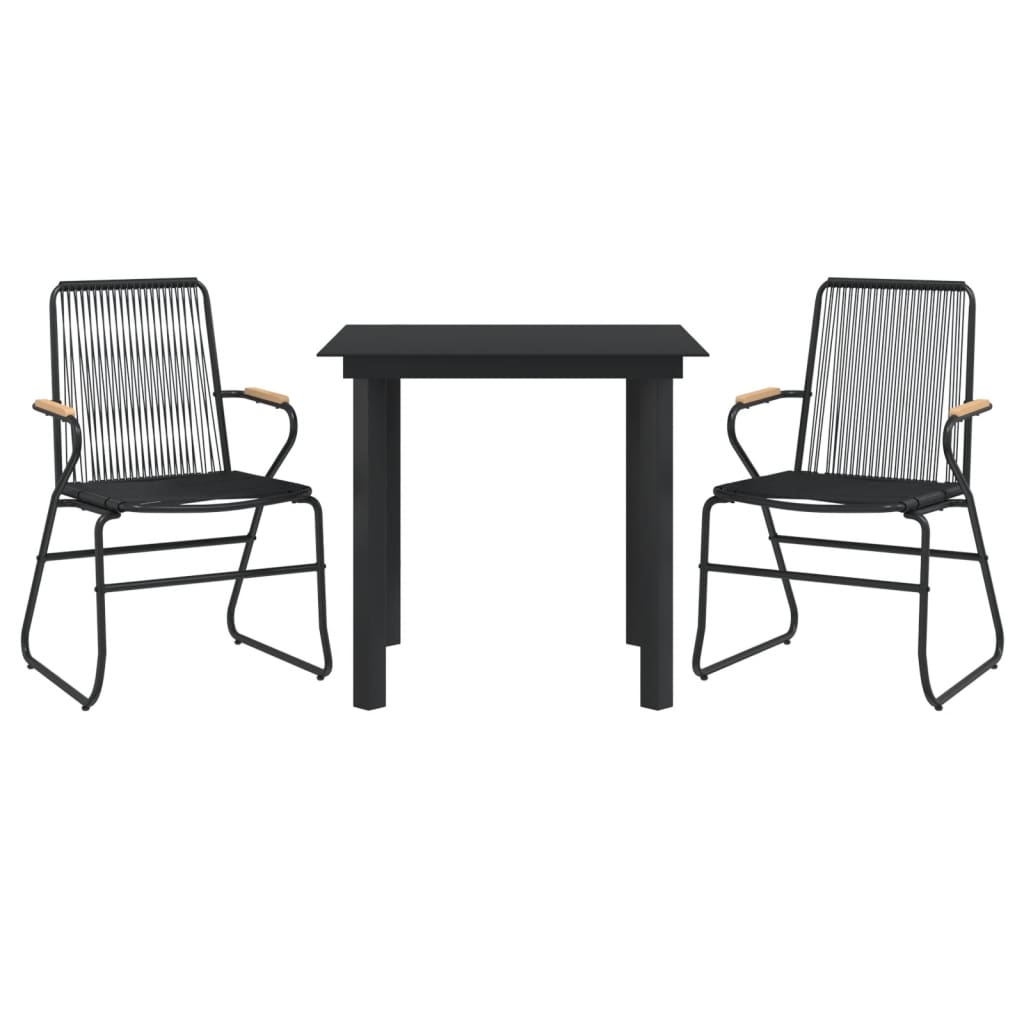 Set Cu Masă Pentru Grădină, 3 Piese, Pvc Negru, Ratan