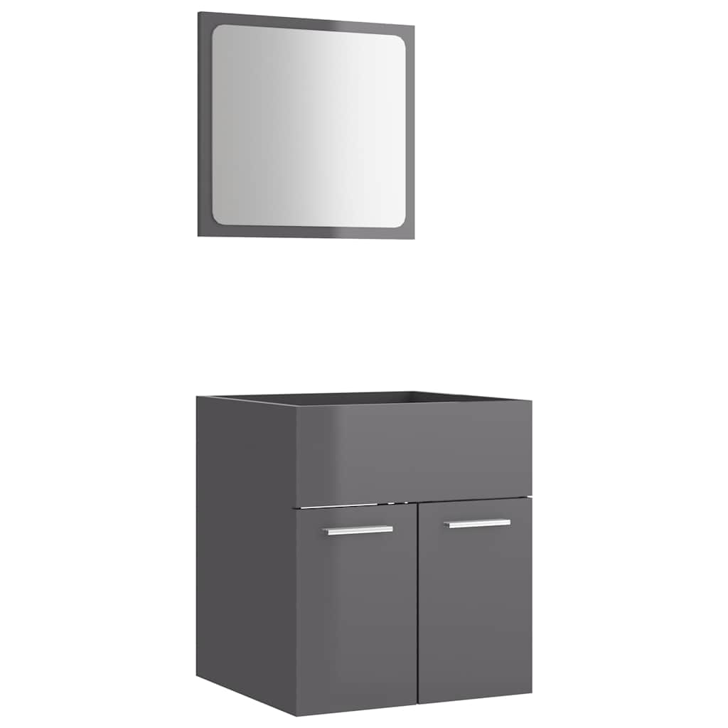 Set Mobilier De Baie, 2 Piese, Gri Extralucios, Pal