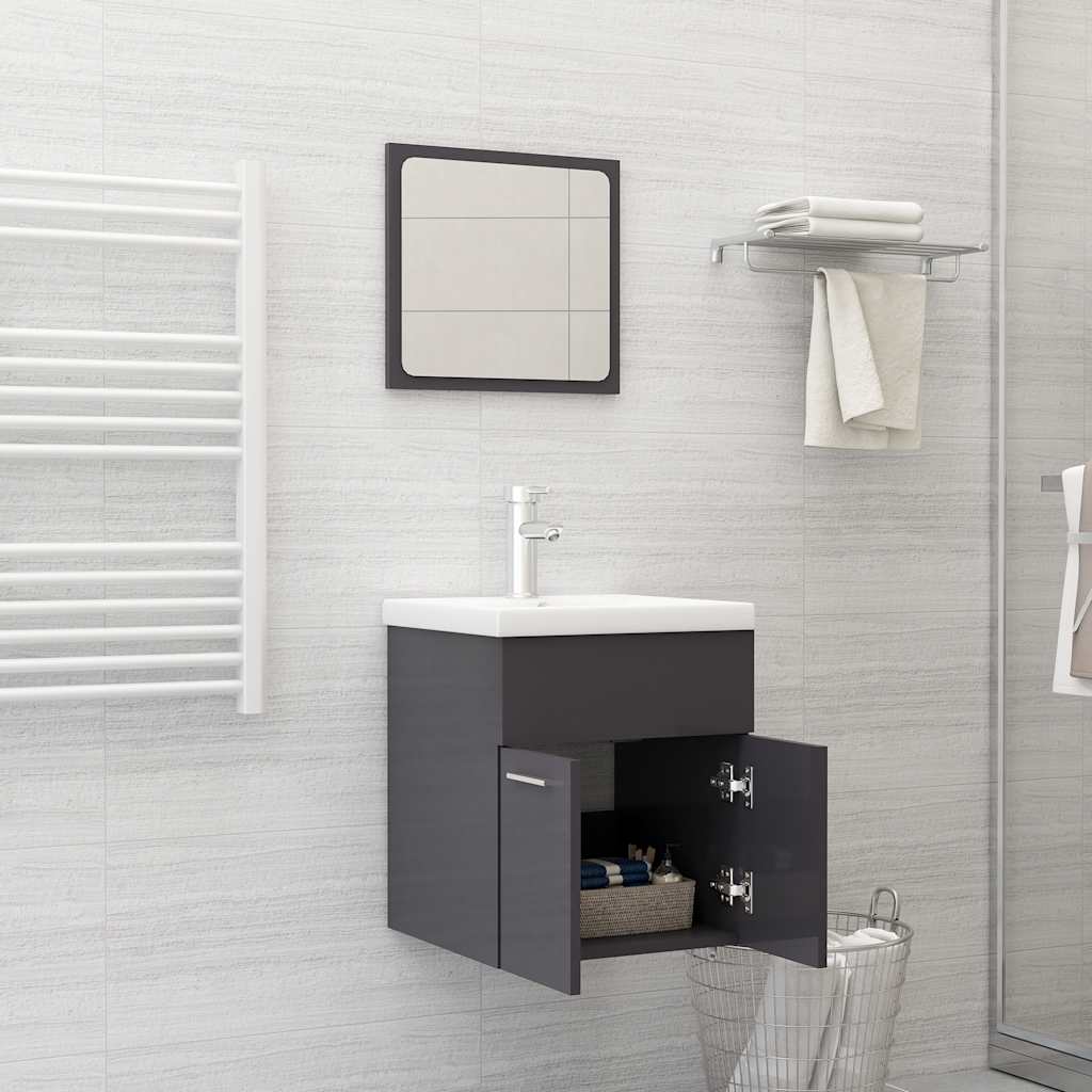 Set Mobilier De Baie, 2 Piese, Gri Extralucios, Pal