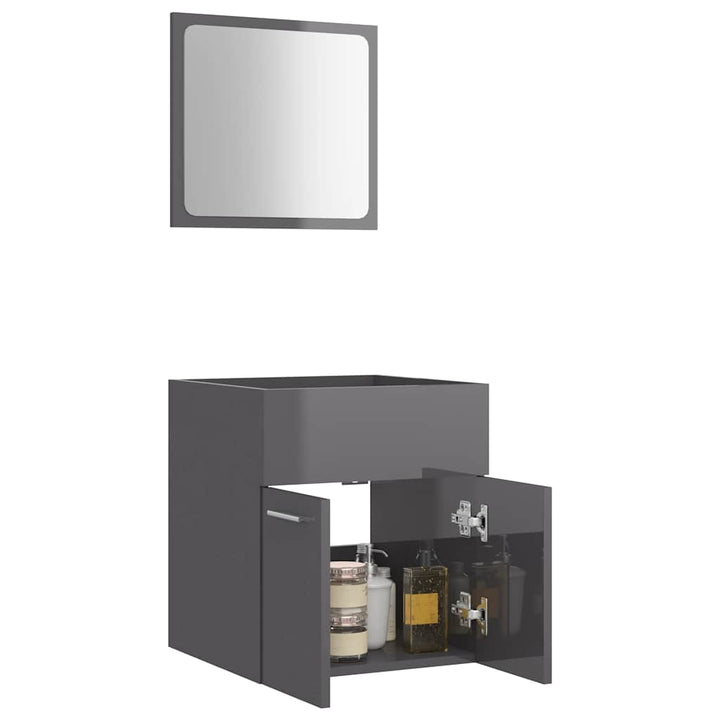 Set Mobilier De Baie, 2 Piese, Gri Extralucios, Pal