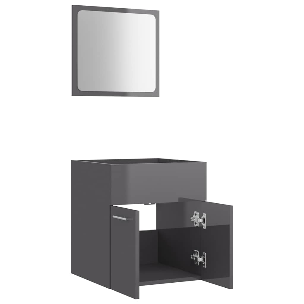 Set Mobilier De Baie, 2 Piese, Gri Extralucios, Pal
