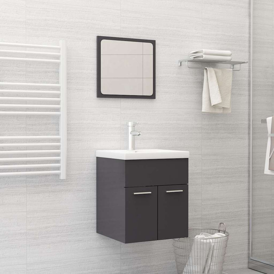 Set Mobilier De Baie, 2 Piese, Gri Extralucios, Pal