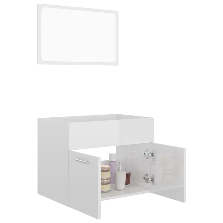 Set Mobilier De Baie, 2 Piese, Alb Extralucios, Pal
