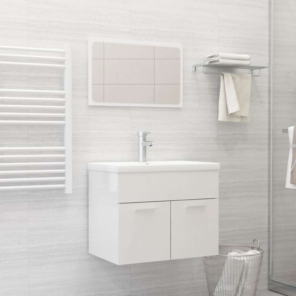 Set Mobilier De Baie, 2 Piese, Alb Extralucios, Pal