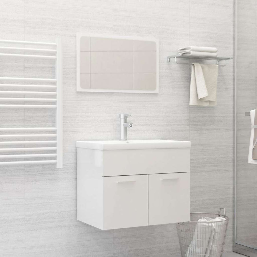 Set Mobilier De Baie, 2 Piese, Alb Extralucios, Pal