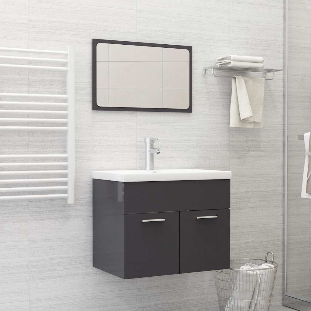 Set Mobilier De Baie, 2 Piese, Alb Extralucios, Pal