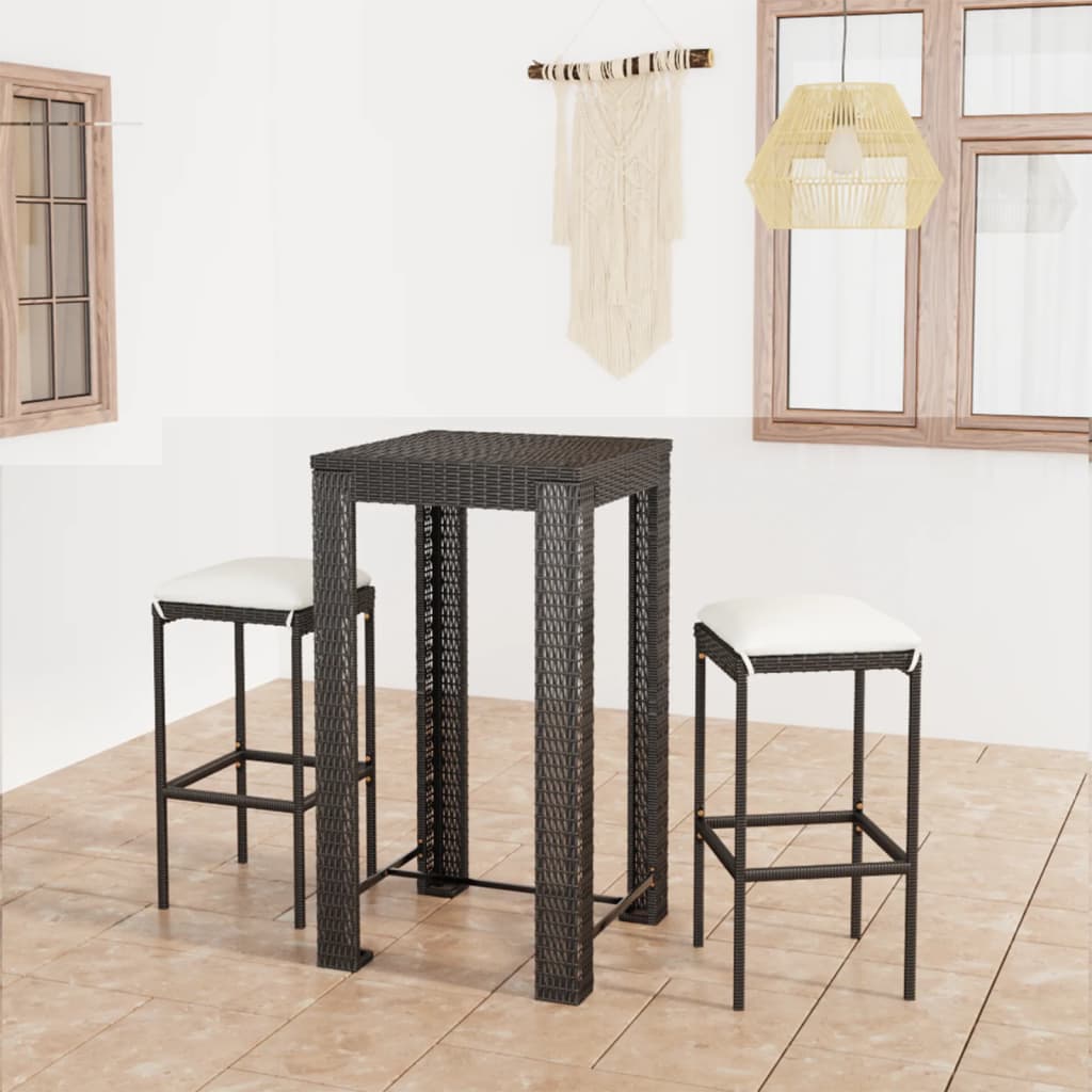 Vixl Set Mobilier Bar De Grădină Cu Perne, 3 Piese, , Poliratan
