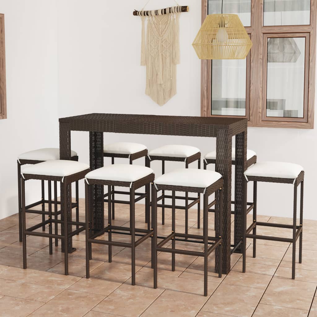 Vixl Set Mobilier Bar De Grădină Cu Perne, 3 Piese, , Poliratan