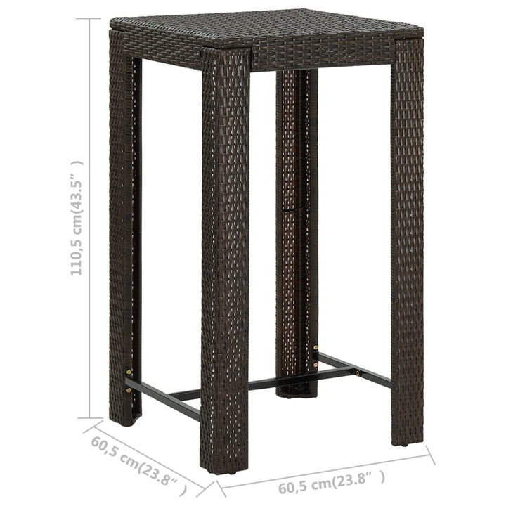 Set Bar Exterior Cu Cotieră, 3 Piese, Maro, Poliratan