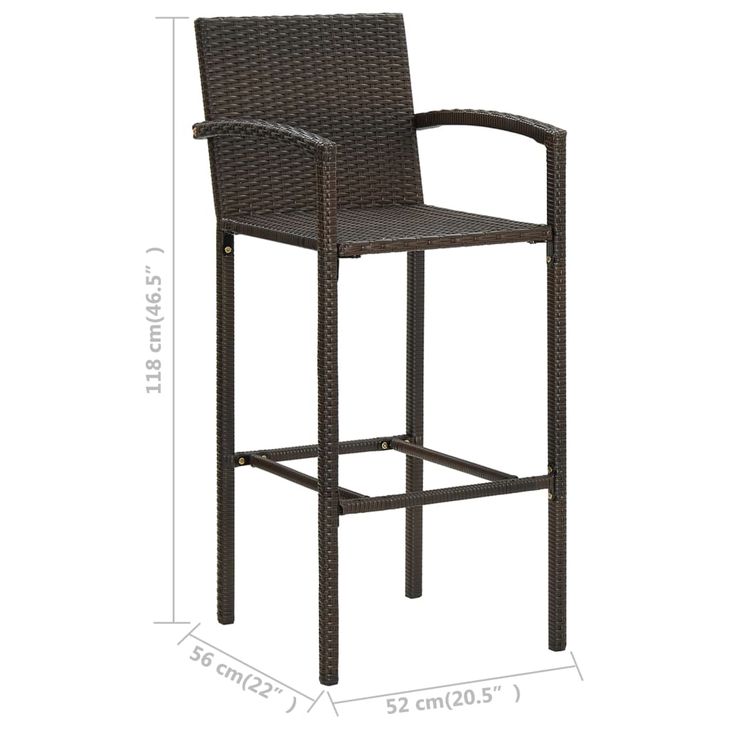 Set Bar Exterior Cu Cotieră, 3 Piese, Maro, Poliratan
