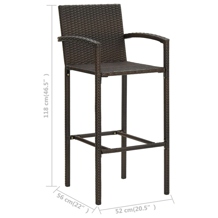 Set Bar Exterior Cu Cotieră, 3 Piese, Maro, Poliratan
