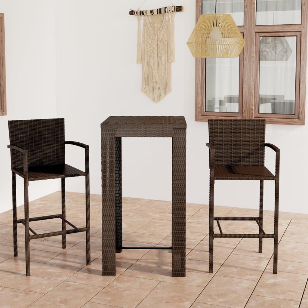 Set Bar Exterior Cu Cotieră, 3 Piese, Maro, Poliratan