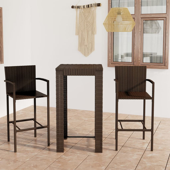 Set Bar Exterior Cu Cotieră, 3 Piese, Maro, Poliratan