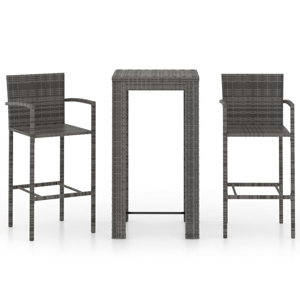 Set Bar De Exterior, Cu Cotiere, 3 Piese, Gri, Poliratan