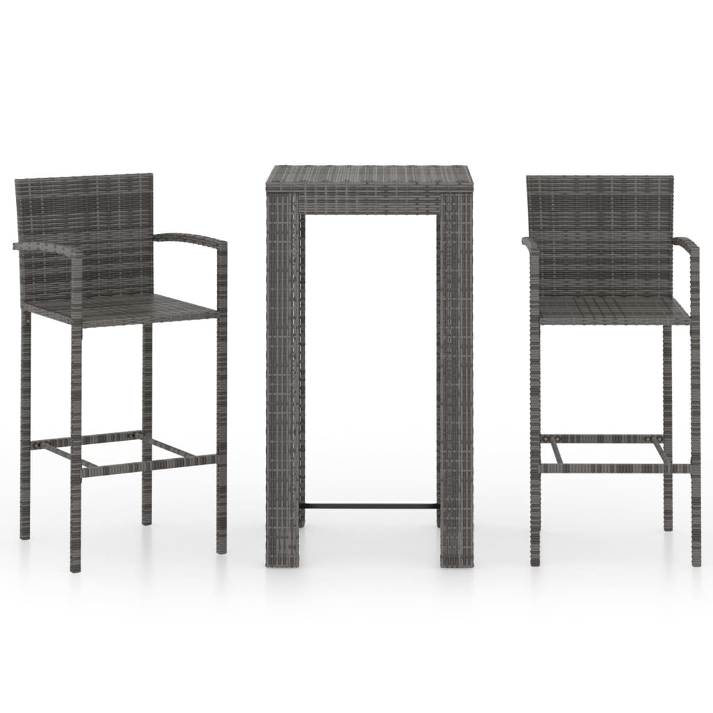 Set Bar De Exterior, Cu Cotiere, 3 Piese, Gri, Poliratan