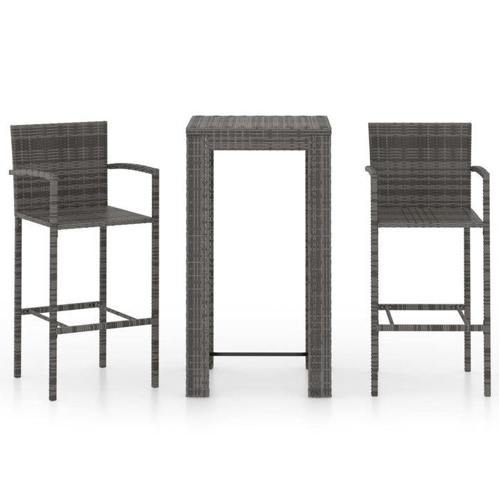 Set Bar De Exterior, Cu Cotiere, 3 Piese, Gri, Poliratan