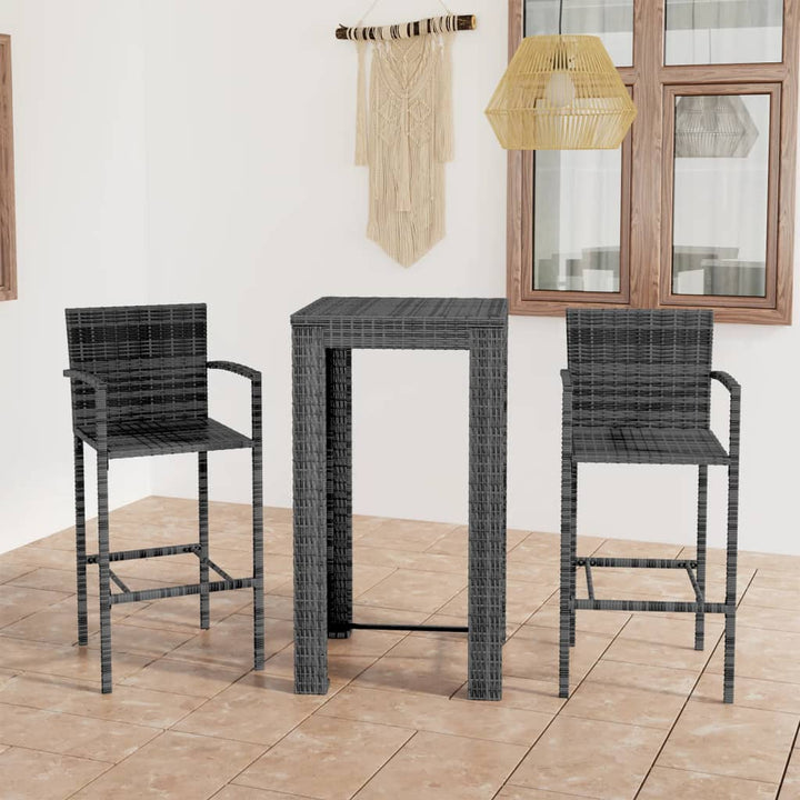 Set Bar De Exterior, Cu Cotiere, 3 Piese, Gri, Poliratan