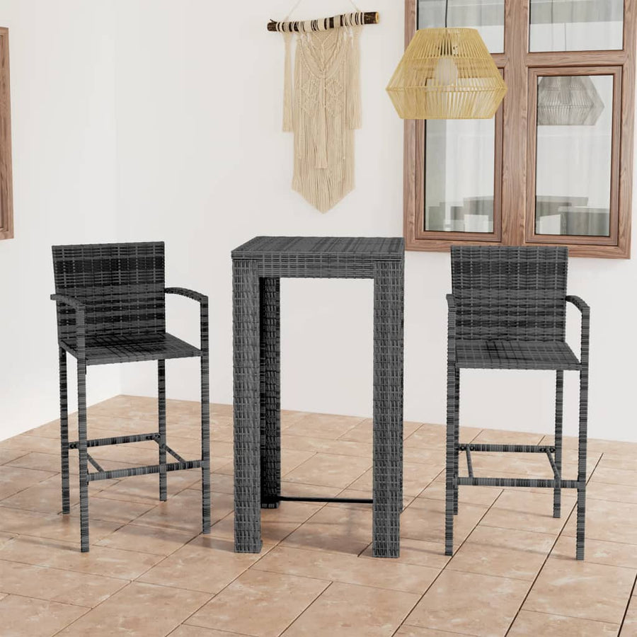 Set Bar De Exterior, Cu Cotiere, 3 Piese, Gri, Poliratan