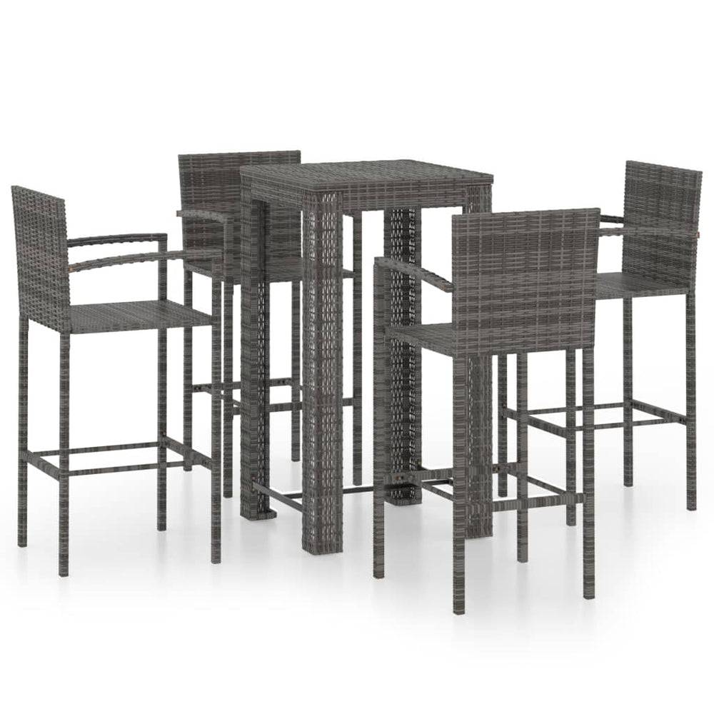 Set Bar Exterior Cu Cotieră, 5 Piese, Gri, Poliratan