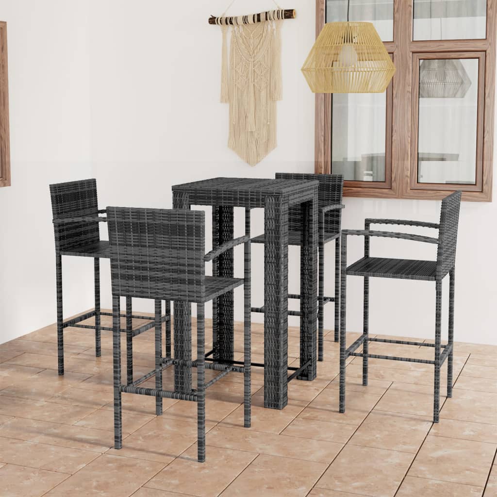 Set Bar Exterior Cu Cotieră, 5 Piese, Gri, Poliratan