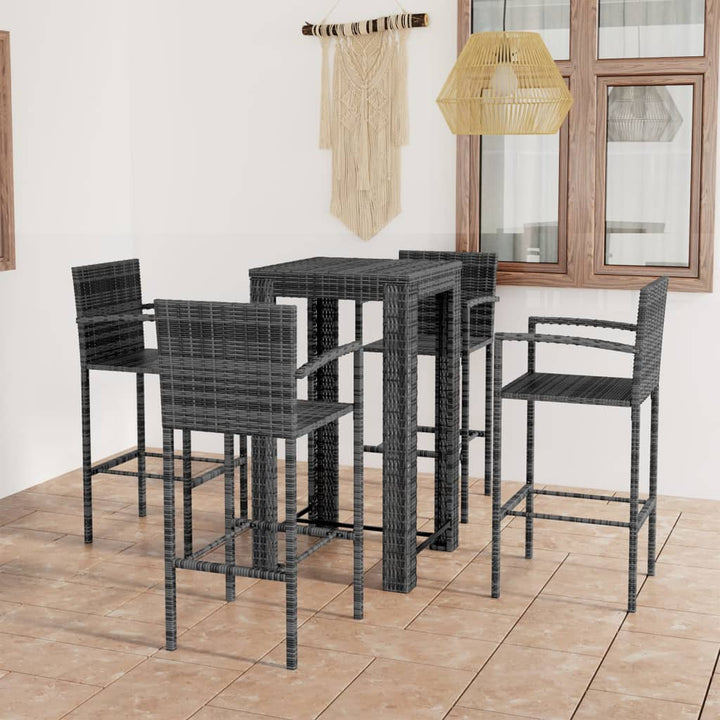 Set Bar Exterior Cu Cotieră, 5 Piese, Gri, Poliratan