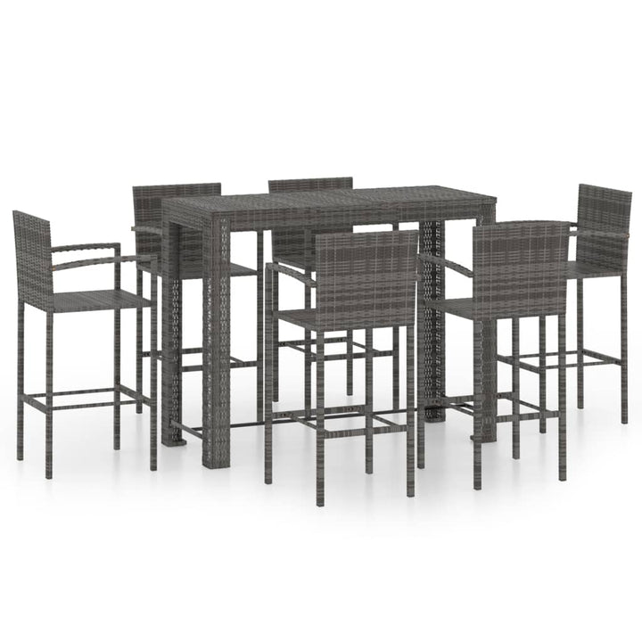 Set Bar Exterior Cu Cotieră, 7 Piese, Gri, Poliratan