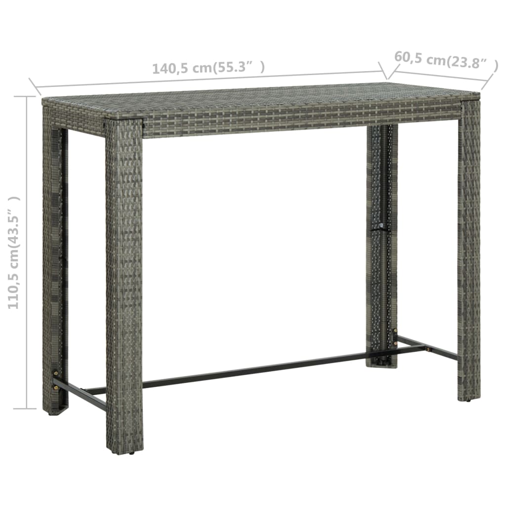 Set Bar Exterior Cu Cotieră, 7 Piese, Gri, Poliratan