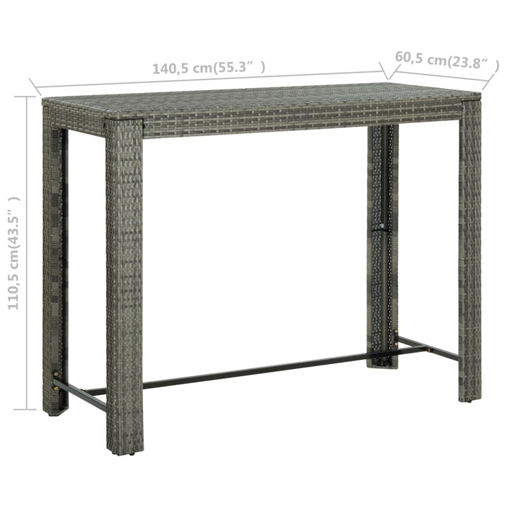 Set Bar Exterior Cu Cotieră, 7 Piese, Gri, Poliratan