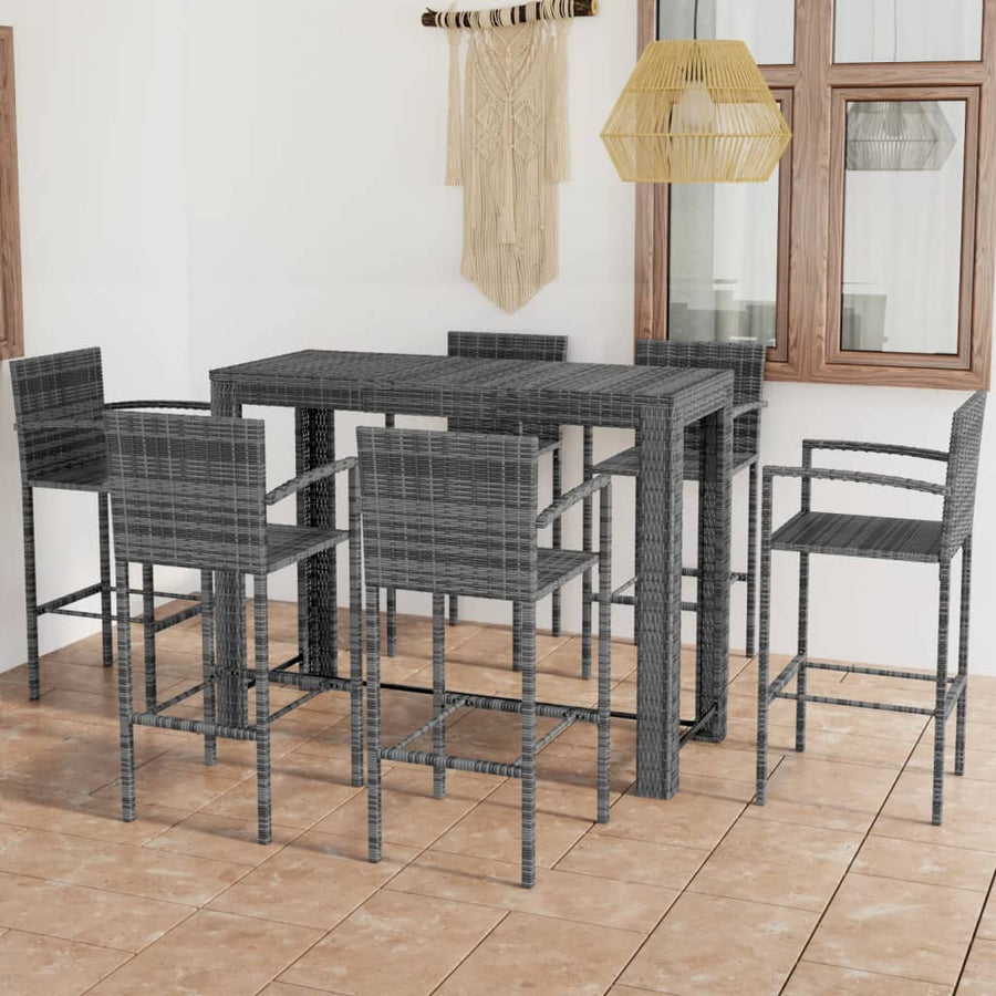 Set Bar Exterior Cu Cotieră, 7 Piese, Gri, Poliratan