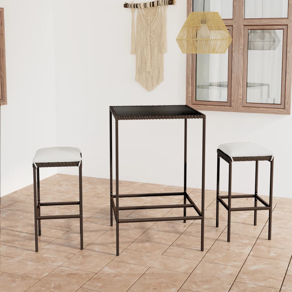 Set Mobilier Bar De Grădină, Cu Perne, 3 Piese, , Poliratan