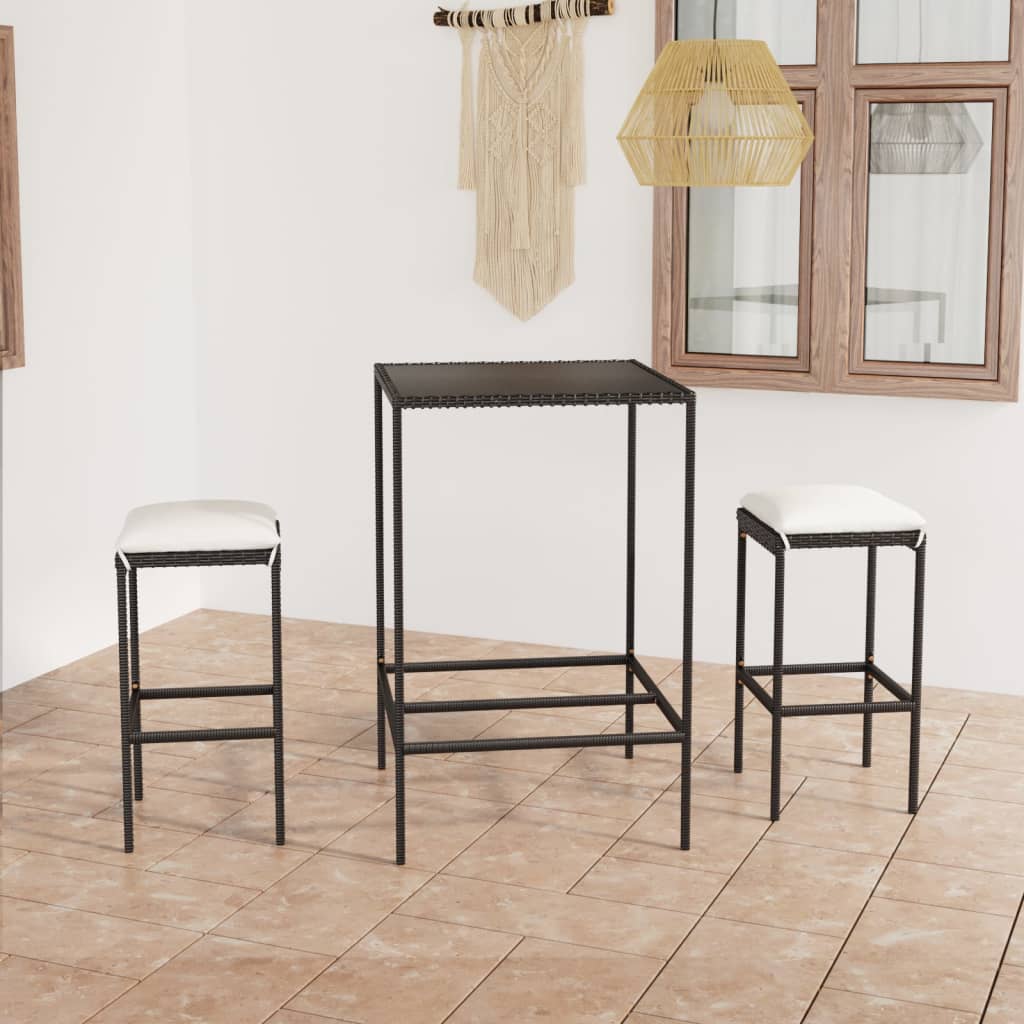 Set Mobilier Bar De Grădină, Cu Perne, 3 Piese, , Poliratan