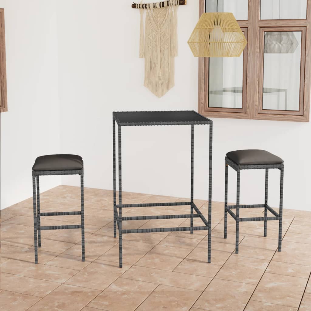 Set Mobilier Bar De Grădină, Cu Perne, 3 Piese, , Poliratan