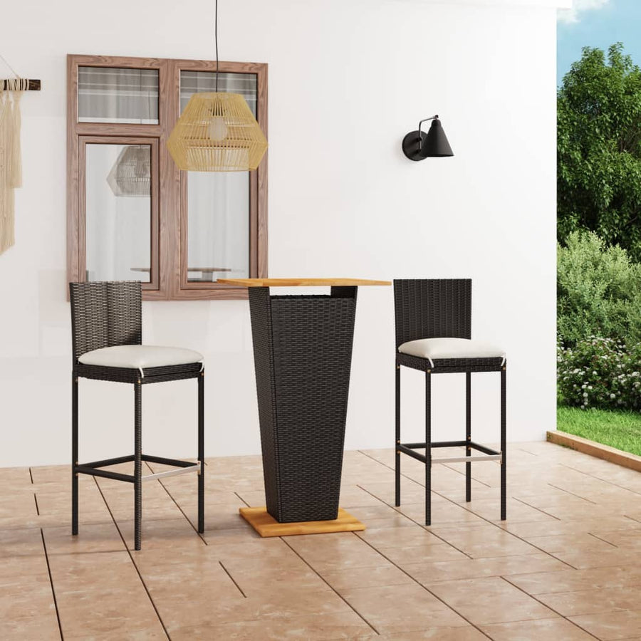 Set Mobilier Bar De Grădină Cu Perne, 3 Piese, , Poliratan