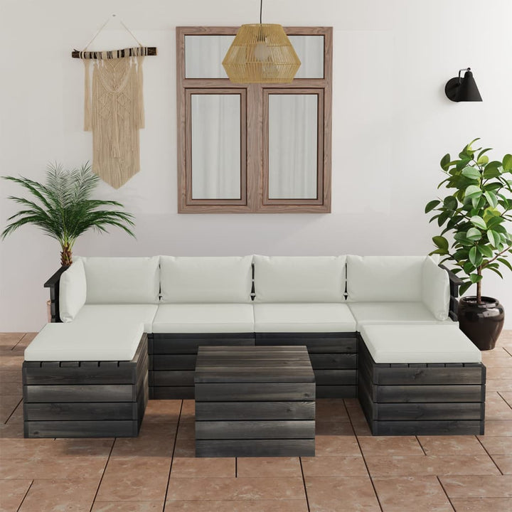 Set Mobilier Grădină Paleți Cu Perne 7 Piese Lemn Masiv Pin